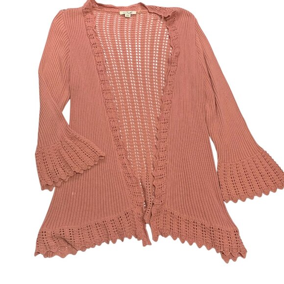 Simply Noelle Pink Open Knit Bell Sleeve‎ Open Long Cardigan - Picture 5 of 9